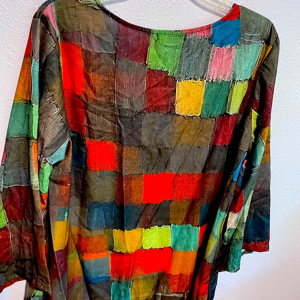 Multicolor patchwork blouse. Never worn. Size large.